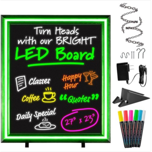 Green Light LED Message Writing Board with 8 Border Color Options, 23"L x 27"W