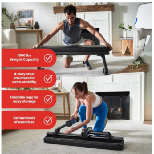 Finer Form Gym Quality Foldable Flat Bench for Multi-Purpose Weight Training and Ab Exercises - Free PDF Workout Chart Included