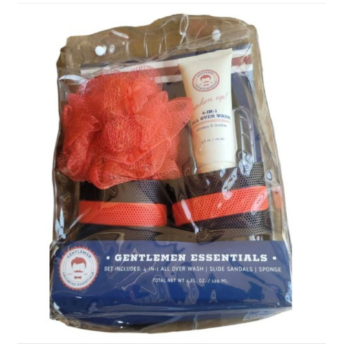 GENTLEMEN ESSENTIALS 4 IN 1 ALL OVER WASH SLIDE SANDALS RED SPONGE 4 OZ SET