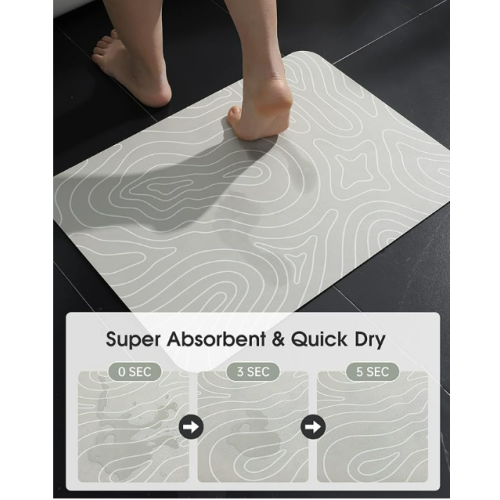 LIYOUYA Super Absorbent Bath Mat Bathroom Rugs Washable Quick Dry Non Slip Bathroom Mats Soft Thin Diatomaceous Waterproof Rubber Backed Bath Rug Fit for Under Door Tub Shower Floor 17x24 Beige