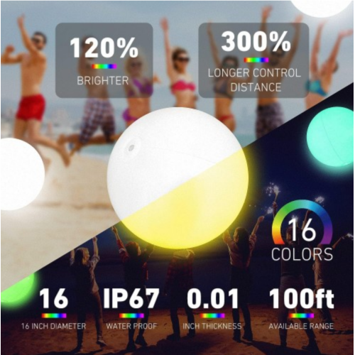 Pool Toys - LED Beach Ball with Remote Control - 16 Colors Lights and 4 Light Modes, 100ft Control Distance - Outdoor Beach Party Games for Kids Adults, Pool Patio Garden Decorations (1PCS)