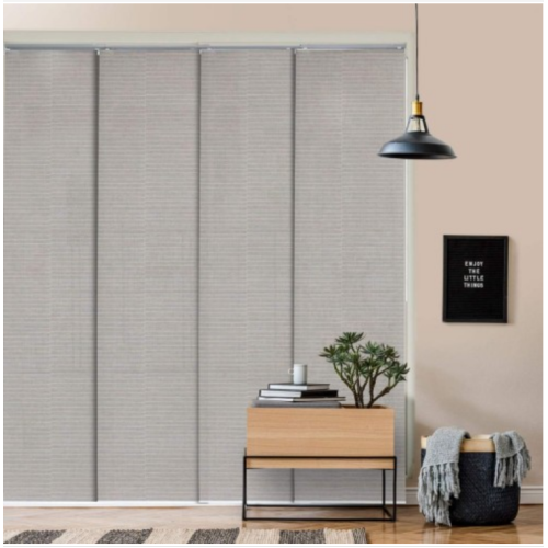 GoDear Design Adjustable Sliding Vertical Panel Track Blinds 45.8"- 86" W x 96" H, Extendable Patio Blinds for Sliding Doors and Large Windows, Trimmable Natural Woven Shades, Semi-Privacy, Ivory Dawn