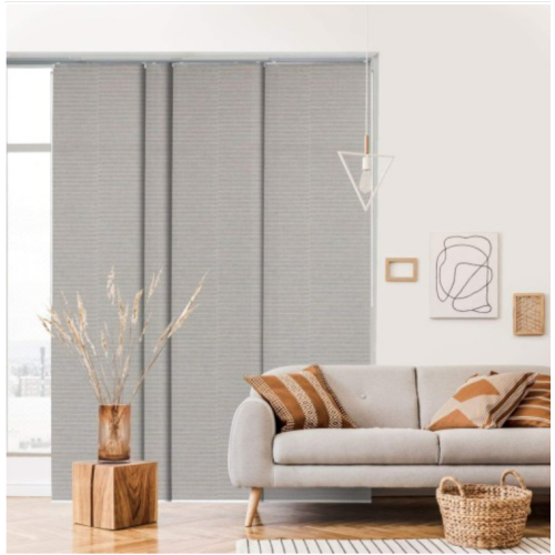 GoDear Design Adjustable Sliding Vertical Panel Track Blinds 45.8"- 86" W x 96" H, Extendable Patio Blinds for Sliding Doors and Large Windows, Trimmable Natural Woven Shades, Semi-Privacy, Ivory Dawn