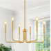 Gold Chandelier, 6-Light Farmhouse Chandelier for Dining Room Lighting Fixtures Hanging, Dining Light Fixtures Industrial Modern Chandelier for Bedroom, Foyer, Hall, Porch, Living Room and Entrywa