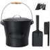 BRIAN & DANY Ash Bucket with Lid, 2.6 Gallon Fireplace Ash Bucket with Shovel and Hand Broom, Metal Bucket for Fireplace, Fire Pit, Wood Burning Stove