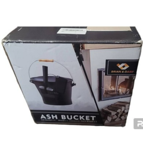 BRIAN & DANY Ash Bucket with Lid, 2.6 Gallon Fireplace Ash Bucket with Shovel and Hand Broom, Metal Bucket for Fireplace, Fire Pit, Wood Burning Stove