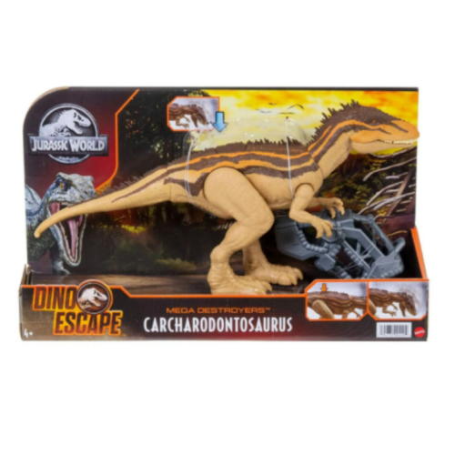 Jurassic World Mega Destroyers Carcharodontosaurus Carnivorous Dinosaur Figure Movable Joints, Realistic Sculpting & Advanced Attack Feature, Breakout Feature, Carnivore 4 Year Olds & Up ​