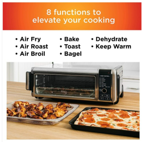 Ninja SP101 Digital Air Fry Countertop Oven with 8-in-1 Functionality, Flip Up & Away Capability for Storage Space, with Air Fry Basket, Wire Rack & Crumb Tray, Silver