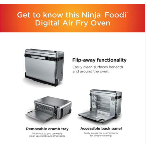 Ninja SP101 Digital Air Fry Countertop Oven with 8-in-1 Functionality, Flip Up & Away Capability for Storage Space, with Air Fry Basket, Wire Rack & Crumb Tray, Silver