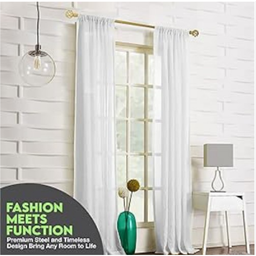 gbHome GH-6814G Empyrean Grace Curtain Rod, 48-84 In, Gold, Metal Cafe Rod Window Treatment Rod Drapery Rod gbHome GH-6814G Empyrean Grace Curtain Rod, 48-84 In, Gold, Metal Cafe Rod Window Treatment Rod Drapery Rod