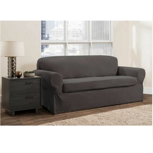 SmartFit Stretch Loveseat Slipcover - 2 Piece, Gray, Sure Fit Cover Zenna Home