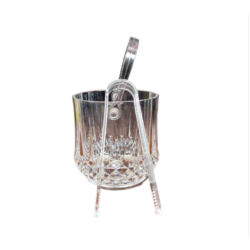 Diamond Embossed 2 Piece Serving Ice Bucket & Tong Set Shatter Resistant Clear