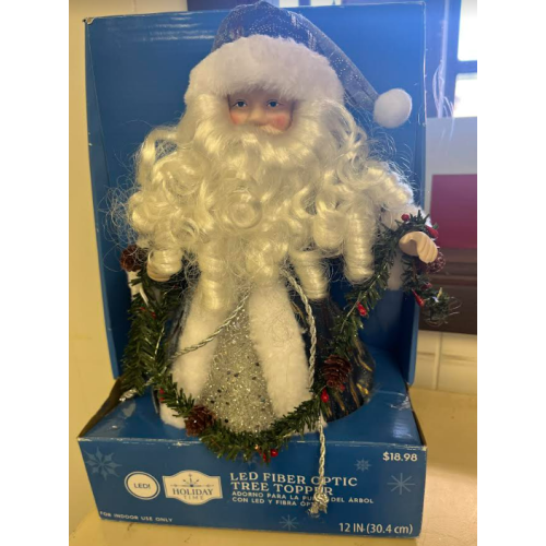 Holiday Time LED Fiber Optic Santa Christmas Tree Topper, 12"