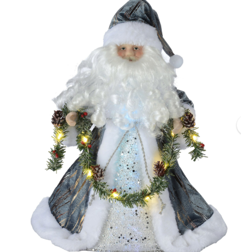 Holiday Time LED Fiber Optic Santa Christmas Tree Topper, 12"