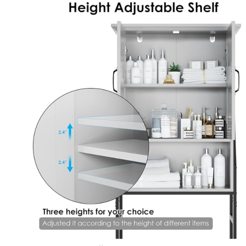 MXARLTR Over The Toilet Storage Cabinet, Over Toilet Bathroom Organizer with Barn Doors Above Toilet Storage Cabinet Spacesaver Rack Behind Toilet Bathroom Organizer Over The Toilet Storage (Gray)