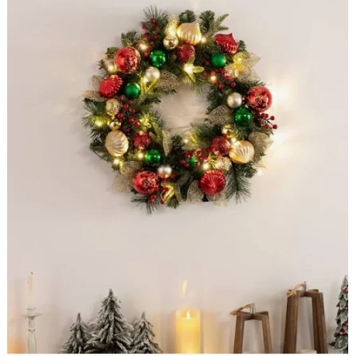 Valery Madelyn Pre-Lit Christmas Wreath for Front Door with Lights