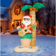 Holidayana Hula Santa Christmas Inflatable - 8 ft Tall Hula Santa on Beach Christmas Inflatable Outdoor Yard Decoration with LED Lights, Fan, and Stakes