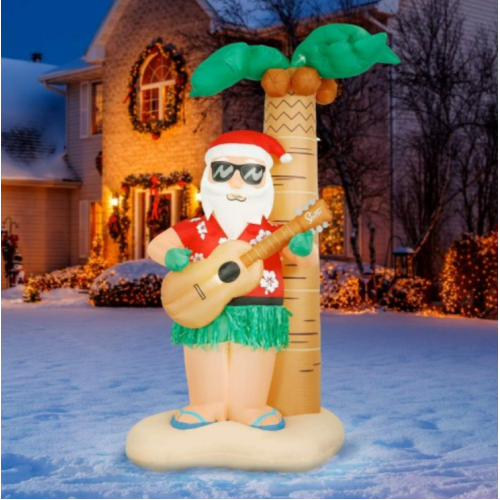 Holidayana Hula Santa Christmas Inflatable - 8 ft Tall Hula Santa on Beach Christmas Inflatable Outdoor Yard Decoration with LED Lights, Fan, and Stakes