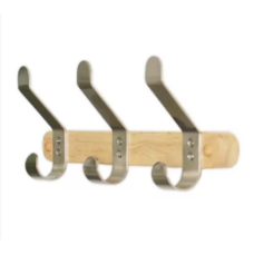 Wall mounted Wood and Metal 3-Hook Rack