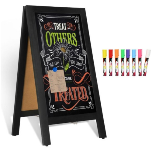 4 THOUGHT A-Frame Chalkboard 40" x 20", Chalk Board Sign Board Magnetic Sandwich Board Solid Pine Wood Freestanding Double-Sided Chalkboard Easel for Restaurant Cafe Shop Wedding Party, Black