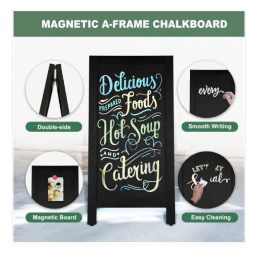 4 THOUGHT A-Frame Chalkboard 40" x 20", Chalk Board Sign Board Magnetic Sandwich Board Solid Pine Wood Freestanding Double-Sided Chalkboard Easel for Restaurant Cafe Shop Wedding Party, Black