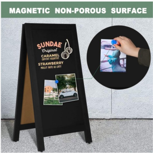 4 THOUGHT A-Frame Chalkboard 40" x 20", Chalk Board Sign Board Magnetic Sandwich Board Solid Pine Wood Freestanding Double-Sided Chalkboard Easel for Restaurant Cafe Shop Wedding Party, Black