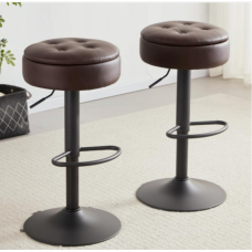 Storage Swivel Bar Stools Set of 2 Counter Height Bar Stools, Adjustable Stool Chair Barstools, Counter stools, Bar stools Dark Brown