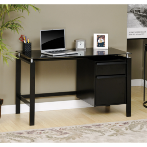 Realspace Lake Point 46”W Writing Desk, Black Glass