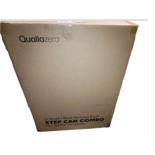 Qualiazero 13.2 Gallon + 1.6 Gallon D-Shape Step Can Combo Trash Can Black