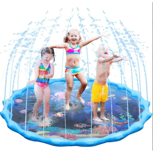 Fixget Inflatable Splash Pad Sprinkler for Kids Wading Pool, Large 68" Round Summer Outdoor Water Toys