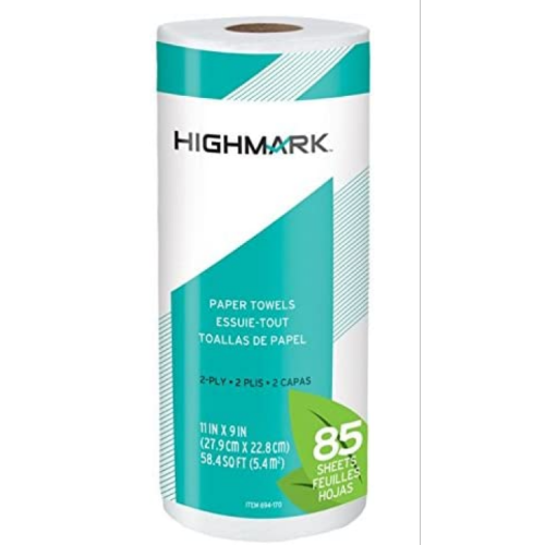 Highmark® Brand 100% Recycled 2-Ply Paper Towels, 11" x 9", 85 Sheets Per Roll, 4 Rolls