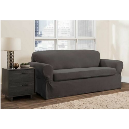 SmartFit Stretch Loveseat Slipcover - 2 Piece, Gray, Sure Fit Cover Zenna Home