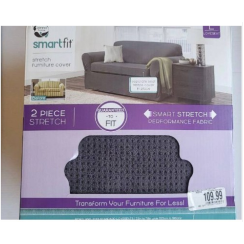 SmartFit Stretch Loveseat Slipcover - 2 Piece, Gray, Sure Fit Cover Zenna Home