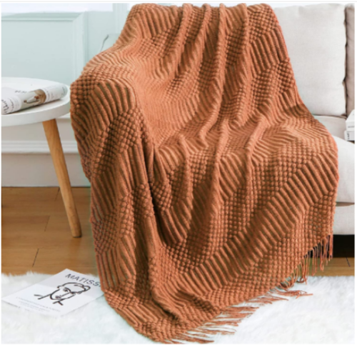 BLAGIC Knitted Throw Blanket for Couch Soft Farmhouse Boho Fall Throw Blanket with Tassels Home Decorative Lightweight Throw Blankets,Rust Throws for Bed/Chair/Sofa, Pineapple Textured, 50" W x 60" L