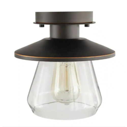 1-Light Oil Rubbed Bronze and Glass Vintage Semi-Flush Mount Hampton Bay