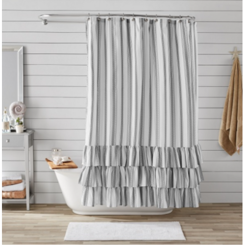 Better Homes & Gardens YIFSC00 Striped Ruffle Shower Curtain, 72″ X 72