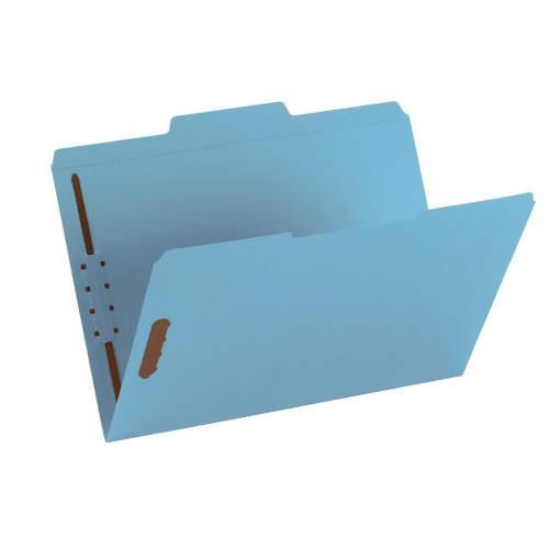 Fastener File Folder, 2 Fasteners, Reinforced 1/3-Cut Tab, Letter Size, Blue, 50 per Box