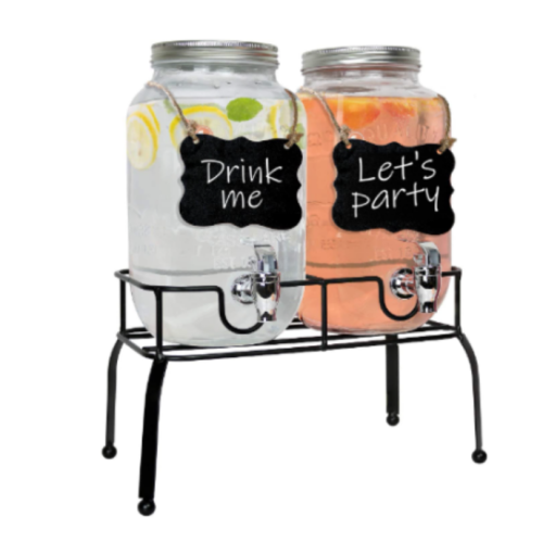 Estilo Glass Drink Dispensers for Parties - Set of 2-1 Gallon Glass Drink Dispensers with Stand