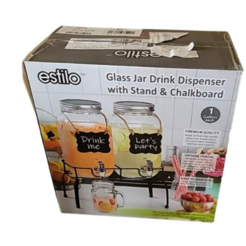 Estilo Glass Drink Dispensers for Parties - Set of 2-1 Gallon Glass Drink Dispensers with Stand