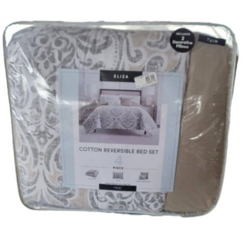 Eliza Twin 4-Piece Comforter Set in Taupe/Grey