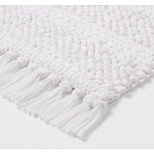 Threshold 20"x32" Knit Striped Chenille Bath Rug Fringe White