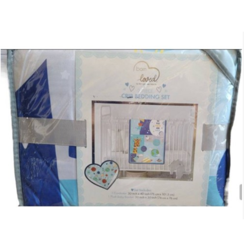 Born Loved 2 Piece Crib Bedding Set Blue NWT 1 Comforter 1 Plush Baby Blanket