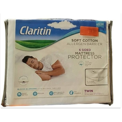 Claritin 6 Sided Mattress Protector - Twin - Soft Cotton Allergen Barrier