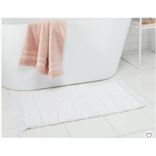 Threshold 20"x32" Knit Striped Chenille Bath Rug Fringe White