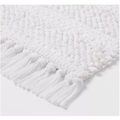 Threshold 20"x32" Knit Striped Chenille Bath Rug Fringe White