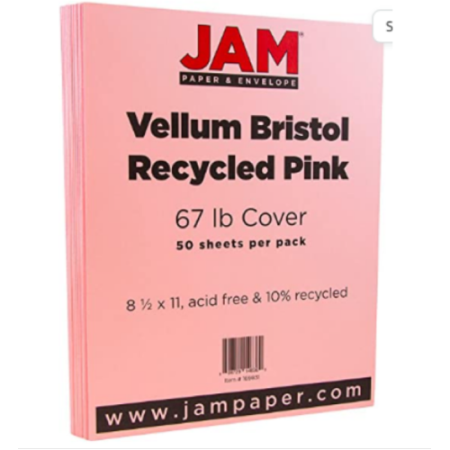 JAM PAPER Vellum Bristol 67lb Cover 50 Sheets Pink