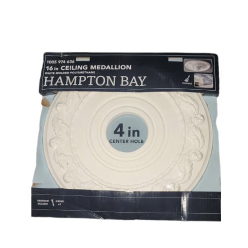 Hampton Bay 16" ceiling medallion white molded polyurethane 4" center hole paintable