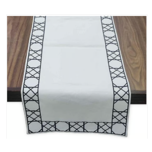 Everhome™ Cane 90-Inch Embroidered Table Runner in White/Navy