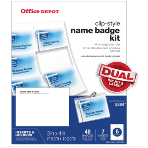 Top-Load Name Badge Holders, Clip-Style, 3" x 4", Clear, Box Of 40