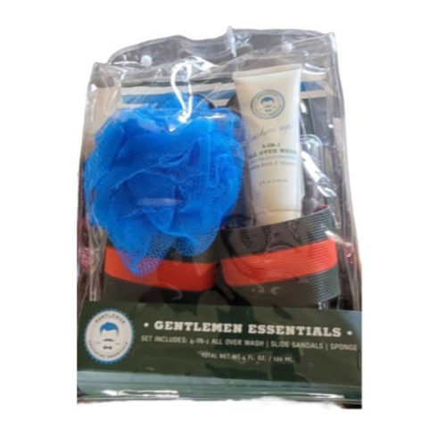 GENTLEMEN ESSENTIALS 4 IN 1 ALL OVER WASH SLIDE SANDALS SPONGE 4 OZ SET